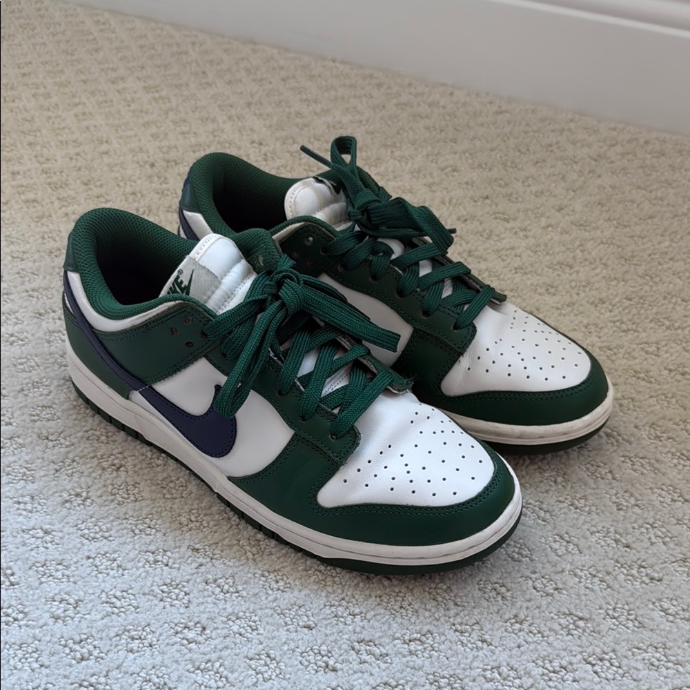 Nike Green and White Dunk Low Sneakers
